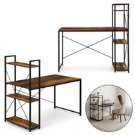 Nowoczesne Biurko z Regałem 120 cm Industrialne Loft Półki Brąz/Czarny