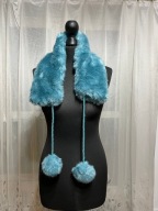 M Szalik kołnierz niebieski sztuczne futerko pompony