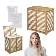 KOSZ NA PRANIE DO PRANIA DUŻY BAMBUSOWY Z POKRYWĄ KOMOROWY WOLNOSTOJĄCY