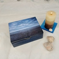 Drewniana szkatułka - granatowe morze - rękodzieło