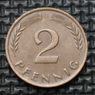 *NIEMCY [0206]*2 fenigi 1961 *D* Niemcy Zachodnie (RFN) Kłosy, Liście dębu
