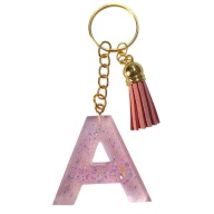 BRELOK LITERA A ALFABET Z FRĘDZLEM OZDOBNY BRELOCZEK ŻYWICA RÓŻOWY HANDMADE