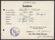 'CHORZÓW STARY - PARAFIA ŚW. MARII MAGDALENY - ŚWIADECTWO URODZENIA 1941