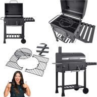 GRILL WĘGLOWY DUŻY OGRODOWY ŻELIWNY RUSZT 57X43CM Z POKRYWĄ + TERMOMETR