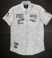 CAMP DAVID_Piękna KOSZULA_jasna szara + biel kolorowe hafty Logowana_M