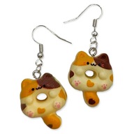 Kolczyki KOTKI Pączki DONUTY Beżowo Brązowe Koty ŻYWICZNE Zabawne Słodkie