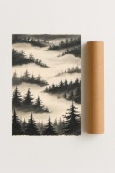 Plakat bez ramy 50x70cm Gęsta mgła Las Tajemnica Natura Mrok Pejzaż Design