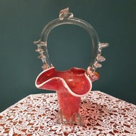 Vintage, Unikalny szklany koszyczek, czerwony