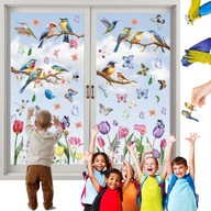 NAKLEJKI NA OKNO DEKORACJE WIOSENNE WIOSNA 30X20CM 76 NAKLEJKI PTAKI KWIATY