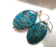 Niebiesko-zielony agat szalony, duże kolczyki w srebrze