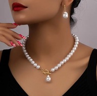 KOMPLET PEREŁ PERŁOWY PEREŁKI PERŁAMI NASZYJNIK KOLCZYKI VINTAGE PEARL