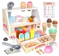 Lodziarnia drewniana zabawka kuchnia dla dzieci akcesoria prezent 49 el.