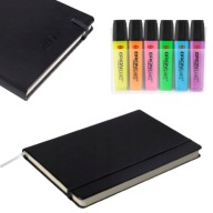 NOTATNIK A6 O.NOTE BERLIN 128K CZARNY + ZESTAW 6 ZAKREŚLACZY