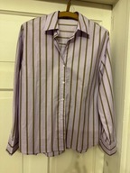 Koszula damska S w paski różowa z brązem bawełna z kołnierzykiem