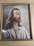 stary obraz Jezus szkło piękna ramka 25cm na 30cm