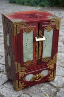 ORIENTALNA CHIŃSKA SZAFKA szkatułka biżuteria jadeit drewno egzotyczn ANTYK