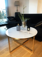 Stolik biały ława złota marmur okrągły złoty glamour 80cm