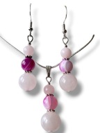KRAG03 Komplet kolczyki zawieszka kamienie KWARC RÓŻOWY AGAT