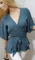 LOFT niebieska BLUZKA KOPERTOWA wiązana LEJĄCA RAYON S