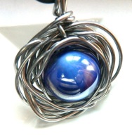 Porcelanowa kula w srebrym oplocie, okazałay wisior hand made