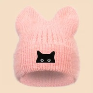 CZAPKA ZIMOWA NAUSZNIKAMI kat róż anime plusz POLIESTER KOT USZKA