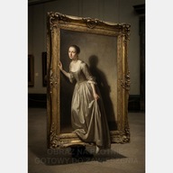 Kobieta wychodząca ze starego obrazu olejnego na płótnie 58x85 renesans art