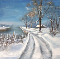 Wspomnienie zimy,obraz olejny, A. Janik, 40x40