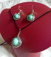 Turkus naturalny w srebrnej aureoli, oryginalna biżuteria wire wrapping