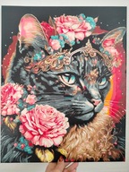 Obraz malowany farbami po numerkach kot w koronie 40x50cm