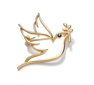 Broszka Złoty Gołąbek z gałązką oliwną Symbol Pokoju Złota Przypinka Ozdoba