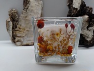 Żelowa świeca w szkle pomarańczowe kwiaty Handmade na prezent