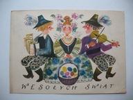 DANUTA IMIELSKA WESOŁYCH ŚWIĄT MUZYKANCI PISANKI stara POCZTÓWKA 1964