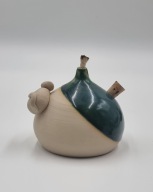 Ceramiczna Lampka z myszką oliwna, naftowa, ręczna praca - vintage