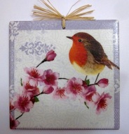 Robótkownia Obrazek kafelek 15x15 Ptak ptaki Rudzik i storczyk