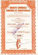 Belgia – akcja 2.000 FR Société Générale, Bruksela, z kuponami, anulowana