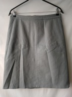 Spódnica jasnoszara, midi, ze sztucznej skóry - L