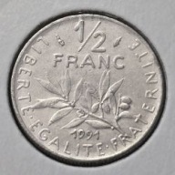 *FRANCJA [0106]*1/2 Franka FRANC 1991 Piąta Republika, Siewca, Gałąź oliwna