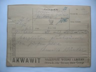 POZNAŃ AKWAWIT WÓDKI LIKIERY przedwojenny TELEGRAM 1925 r.