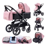 WÓZEK DZIECIĘCY YAZOCO 3W1 KOLOR HX1 PINK + AKCESORIA + FOTELIK DO AUTA