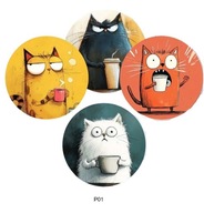 Podkładki pod kubki dekoracyjne śmieszne koty drewniane 4szt. P01