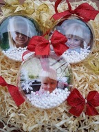 Bombka ze Zdjęciem Czerwona Bombka na Choinkę DWUSTRONNA Handmade 12cm