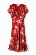 Czerwona jedwabna sukienka midi vintage I.C.E L kwiatowa boho