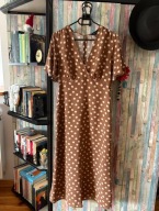 New Look brązowa sukienka grochy retra Pretty Woman midi 36
