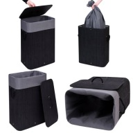 KOSZ NA PRANIE SKLADANY DUZY BAMBUS POKRYWA CZARNY UCHWYT BAMBUSOWY 80L