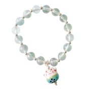 Bransoletka z ceramicznym kotkiem, seledynowa