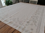 LNIANY NATURALNY OBRUS KWIATOWY SZARY SZLAK156x135