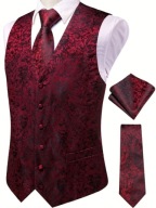XL XXL Krawat i Elegancka Męska Kamizelka Garniturowa bordowa