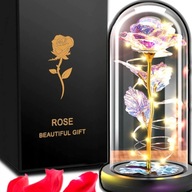WIECZNA RÓŻA W SZKLE ŚWIECĄCA W CZARNYM OPAKOWANIU PREZENT NA WALENTYNKI