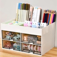 PRZYBORNIK BIUROWY ORGANIZER NA BIURKO 4 SZUFLADY LEKKI Z PRZEGRODAMI BIAŁY