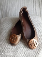 Tory Burch1120zł Baleriny Minnie GOLD BROWN Travel Ballet Metal Logo 40